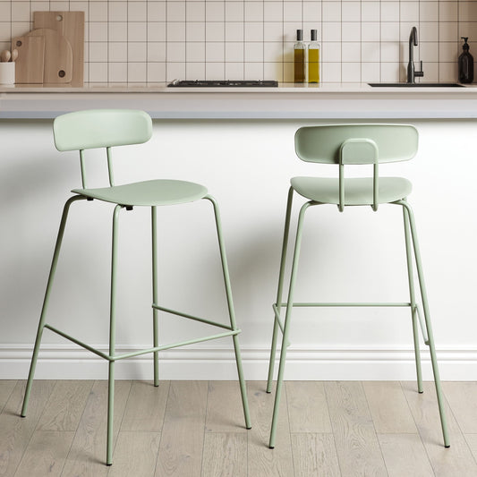 Set Of 2 Light Green Bar Chairs Counter Height With Metal Legs