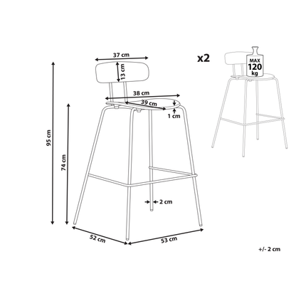 Set Of 2 Light Green Bar Chairs Counter Height With Metal Legs