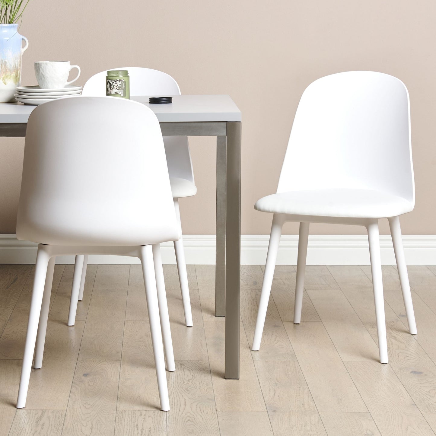 Set Of 2 White Leatherette Padded Dining Chairs No Arm Modern Minimalist Kitchen