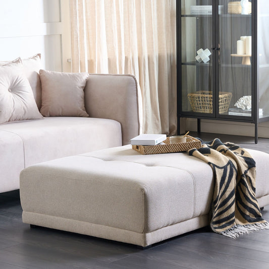 Luxe Ottoman Beige Fabric Upholstery 1 Seater Modern Traditional Living Room