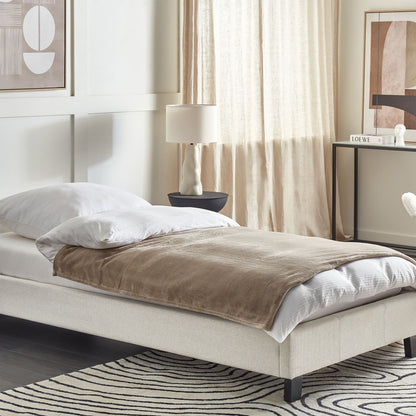 EU Single Size Bed 3ft Light Beige Fabric Slatted Frame No Headboard