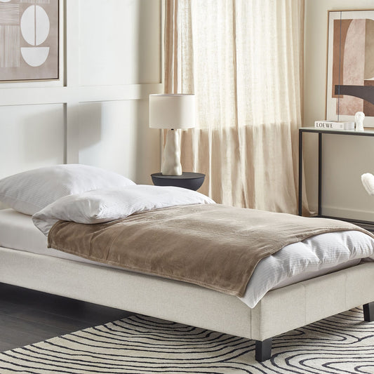 EU Single Size Bed 3ft Light Beige Fabric Slatted Frame No Headboard