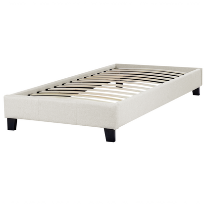 EU Single Size Bed 3ft Light Beige Fabric Slatted Frame No Headboard
