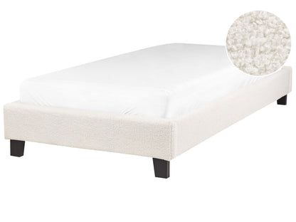 EU Single Size Bed 3ft Light Beige Boucle Slatted Frame Without Headboard