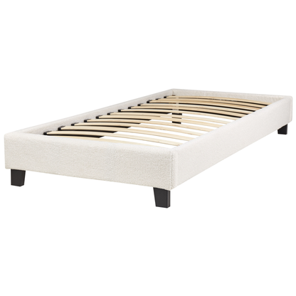 EU Single Size Bed 3ft Light Beige Boucle Slatted Frame Without Headboard