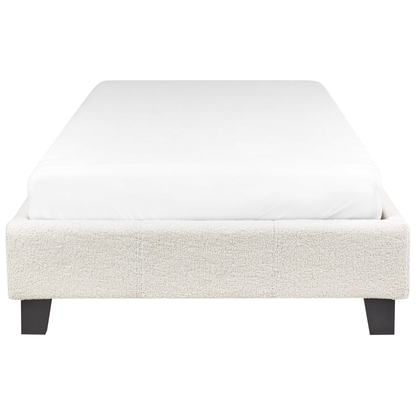 EU Single Size Bed 3ft Light Beige Boucle Slatted Frame Without Headboard
