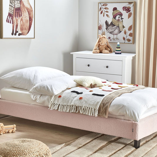 EU 3ft Light Pink Boucle Slatted Bed Frame Without Headboard