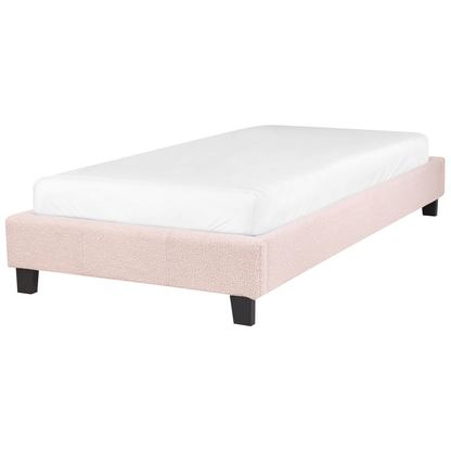 EU 3ft Light Pink Boucle Slatted Bed Frame Without Headboard