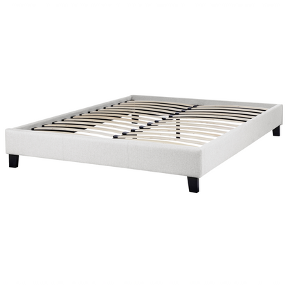 EU Double Size Bed 4ft6 Light Grey Fabric Slatted Frame Without Headboard Modern Minimalist Design