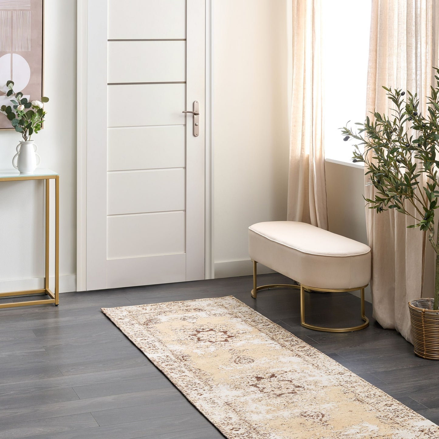 Runner Rug Beige 80 x 300cm Oriental Distressed
