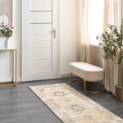 Runner Rug Beige 80 x 300cm Oriental Distressed