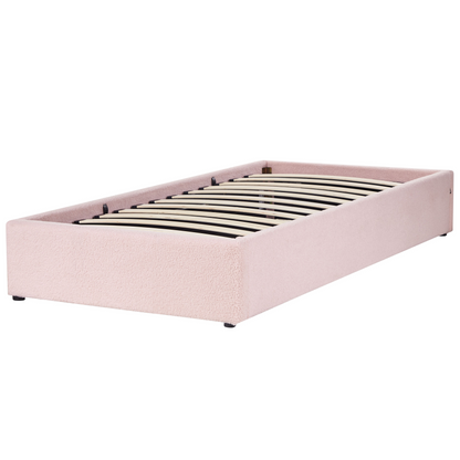 Slatted Bed Frame Pink Boucle Upholstered Ottoman Storage 3Ft EU Single