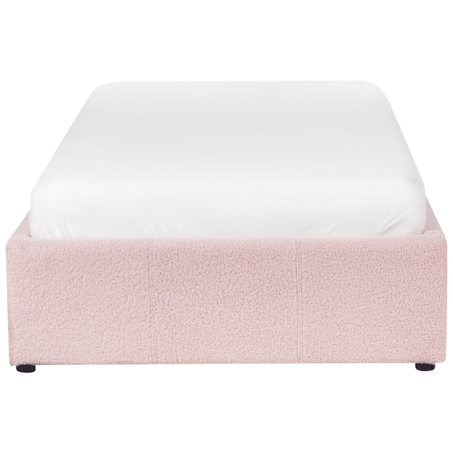 Slatted Bed Frame Pink Boucle Upholstered Ottoman Storage 3Ft EU Single