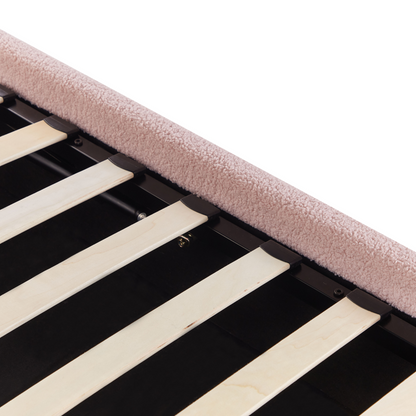 Slatted Bed Frame Pink Boucle Upholstered Ottoman Storage 3Ft EU Single