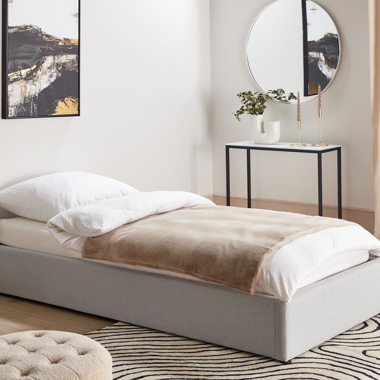 Slatted Upholstered Bed Frame Light Grey 3ft Single Ottoman