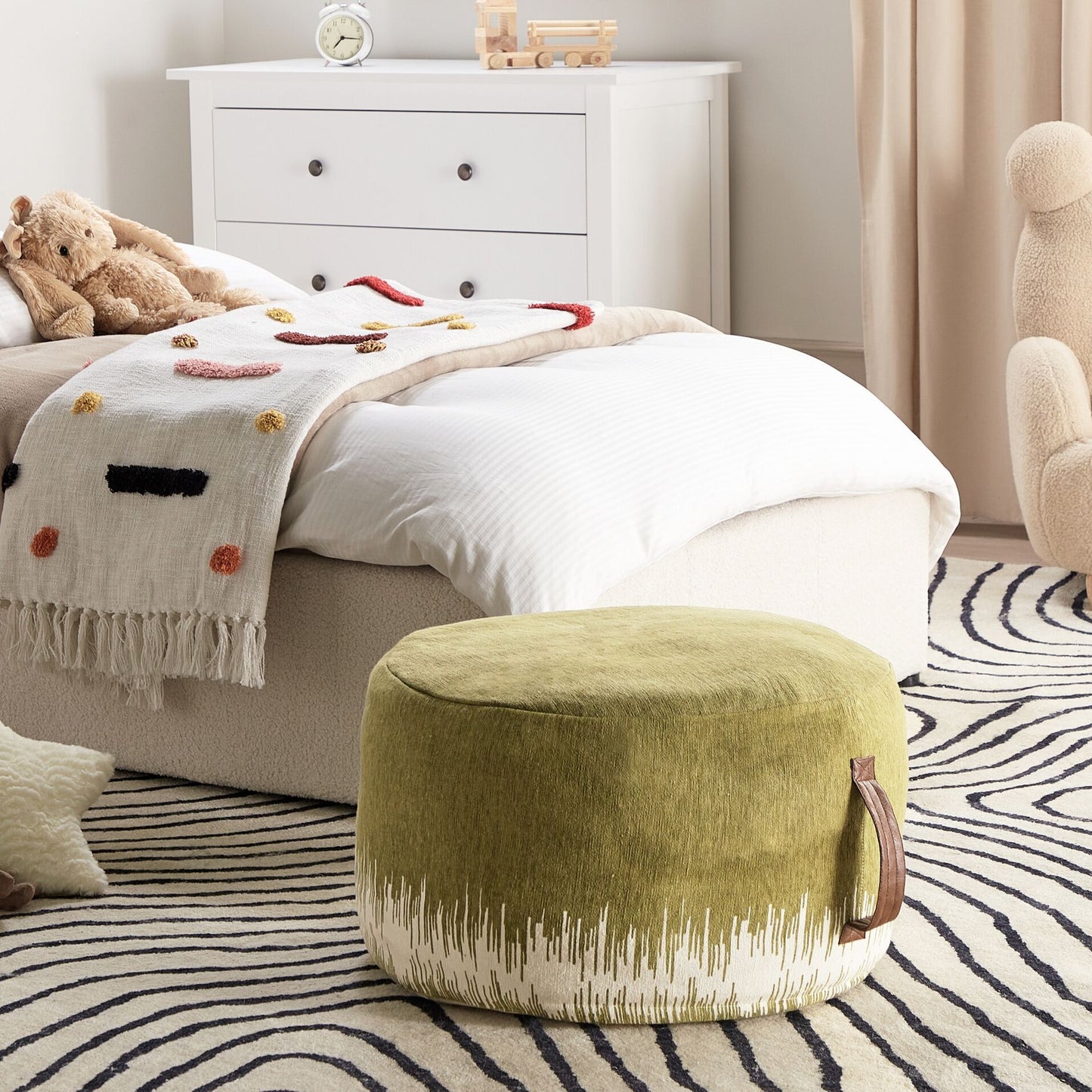 Loom Ivy Pouffe Cotton 50 x 30 White Green Gradient Boho Modern