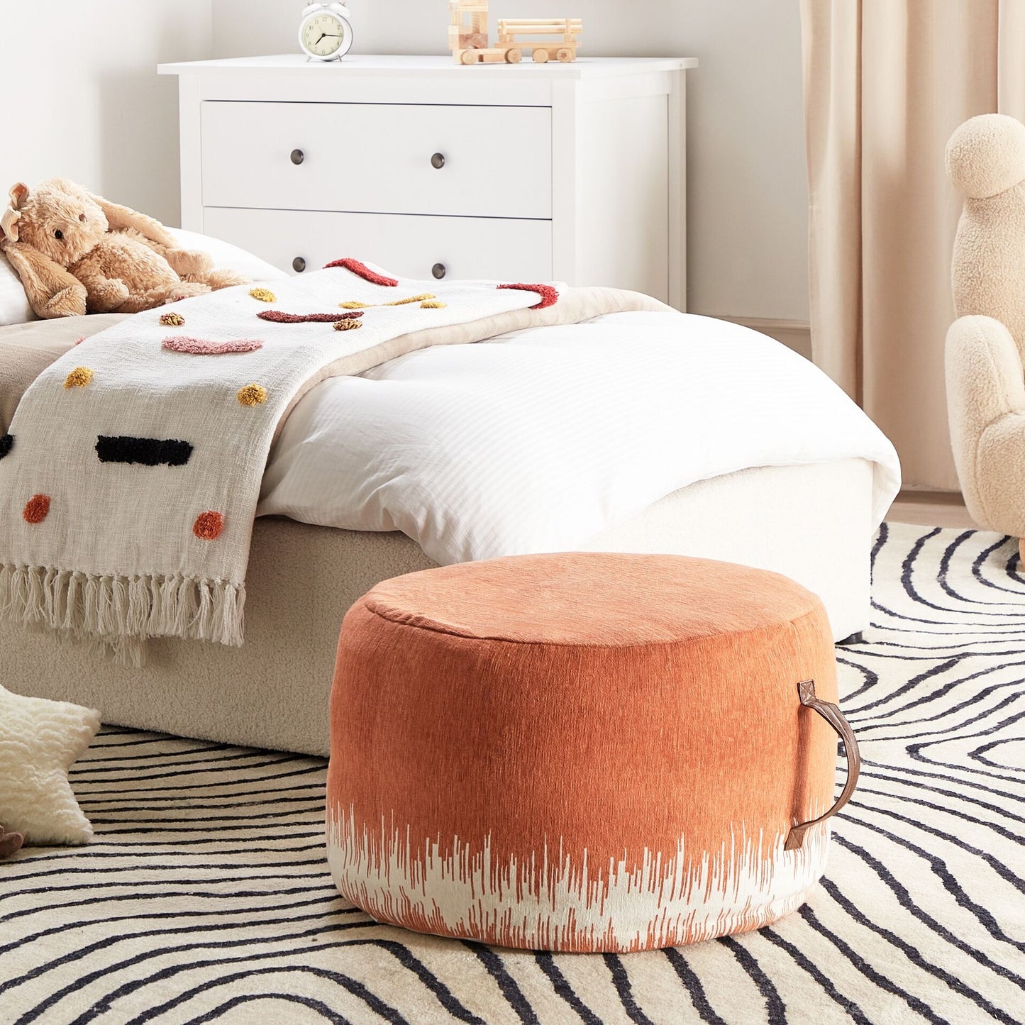 Pouffe Cotton White Orange 50 x 30cm Gradient Printed Pattern