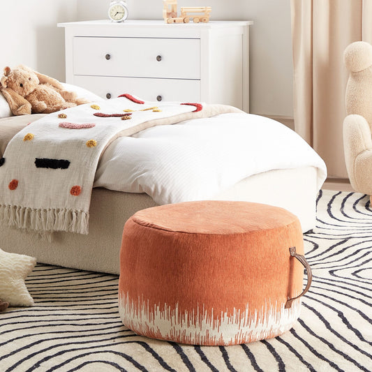 Pouffe Cotton White Orange 50 x 30cm Gradient Printed Pattern