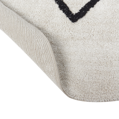 Boho Round Cotton Rug 140cm Beige Black Heart Pattern