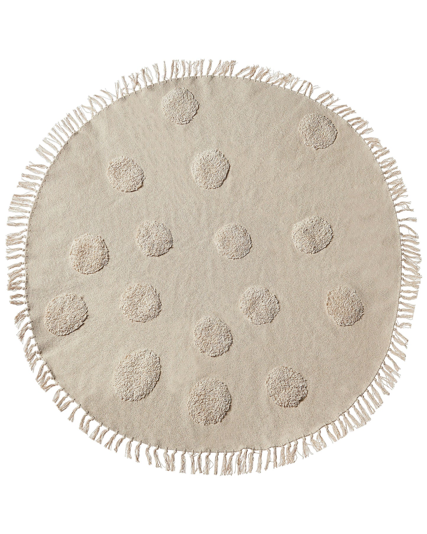 Round Beige Cotton Area Rug 140cm Decorative Tassels