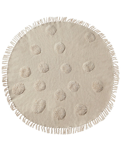 Round Beige Cotton Area Rug 140cm Decorative Tassels