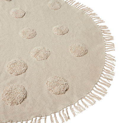 Round Beige Cotton Area Rug 140cm Decorative Tassels