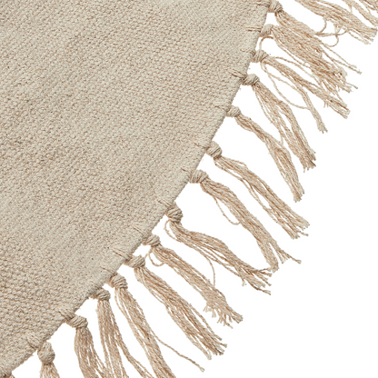 Round Beige Cotton Area Rug 140cm Decorative Tassels