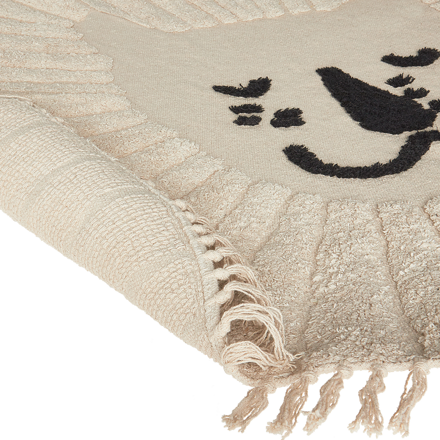 Area Rug Beige Cotton Round 140cm Lion Print Tassels Boho Living Room Kids