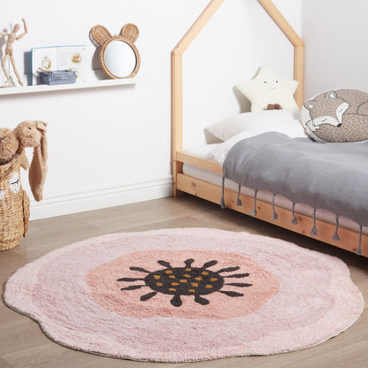 Pink Cotton Round Rug 140cm Boho Kids Room