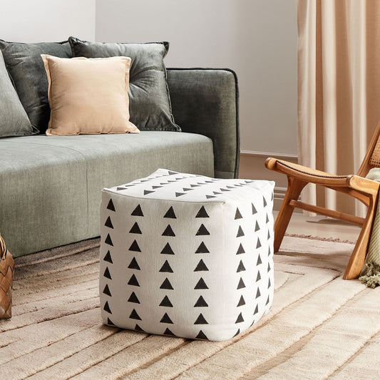 Pouffe 45 x 45cm White Black Geometric Pattern Handmade