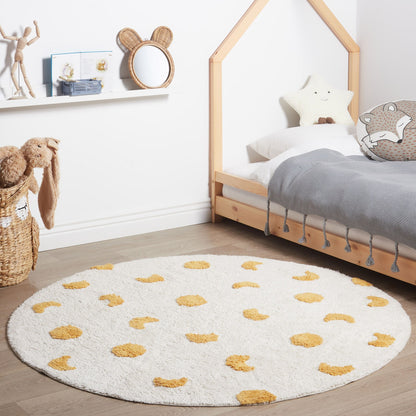 Round Cotton Area Rug 140cm Beige Yellow Boho