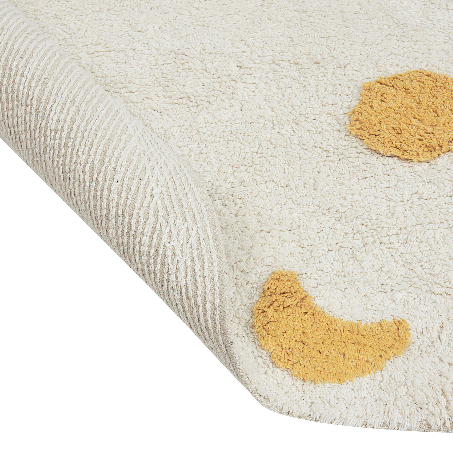 Round Cotton Area Rug 140cm Beige Yellow Boho