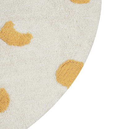 Round Cotton Area Rug 140cm Beige Yellow Boho