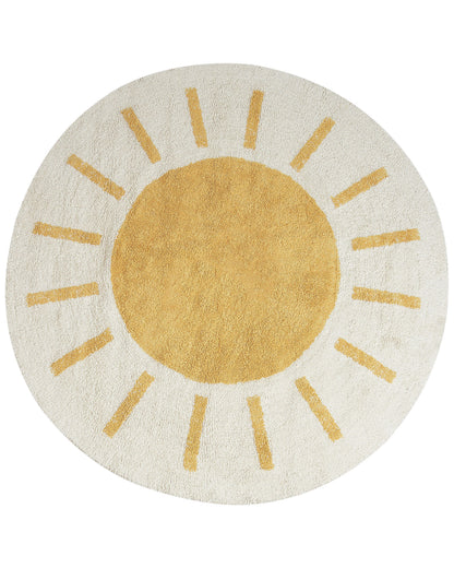 Round Cotton Area Rug 140cm Beige Yellow Kids Room