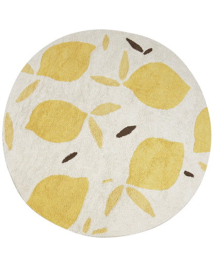 Boho Round Cotton Area Rug 140cm Beige Yellow