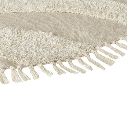 Aura Home Round Beige Cotton Rug 140cm Tufted With Fringe Boho