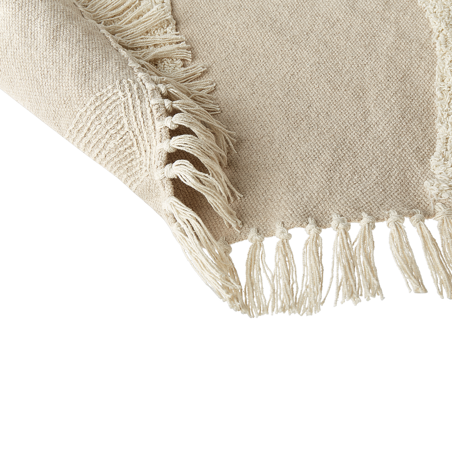 Aura Home Round Beige Cotton Rug 140cm Tufted With Fringe Boho