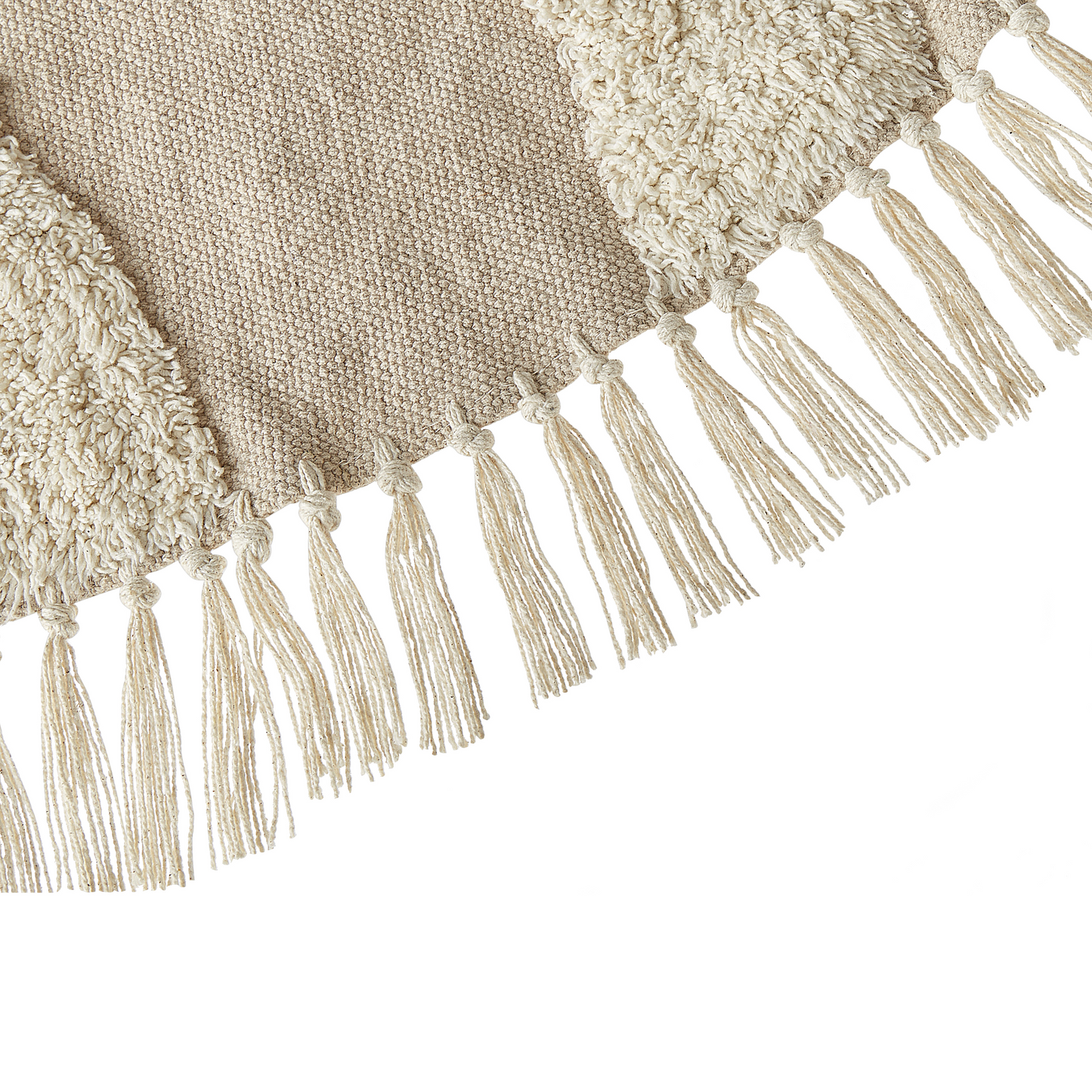Aura Home Round Beige Cotton Rug 140cm Tufted With Fringe Boho