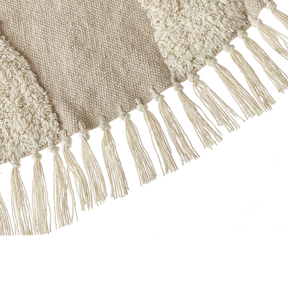 Aura Home Round Beige Cotton Rug 140cm Tufted With Fringe Boho
