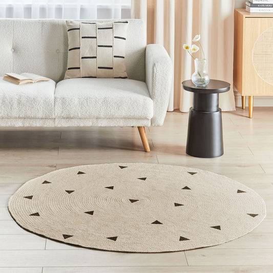 Zenith Home Round Beige Cotton Area Rug 140cm Durable Soft Underfoot With Subtle Geometric Pattern