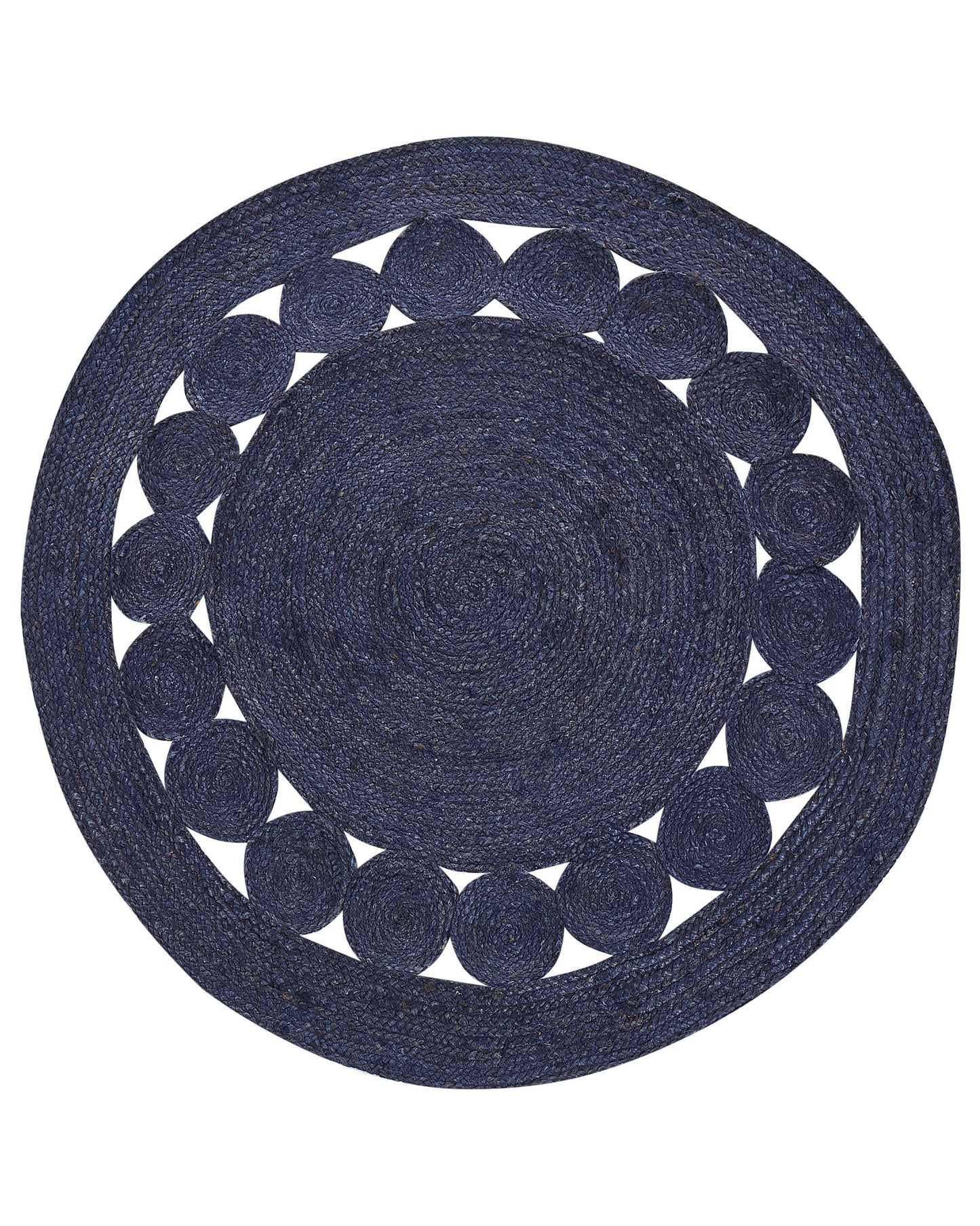 Dark Blue Jute Round Rug 120cm Handwoven Boho Style