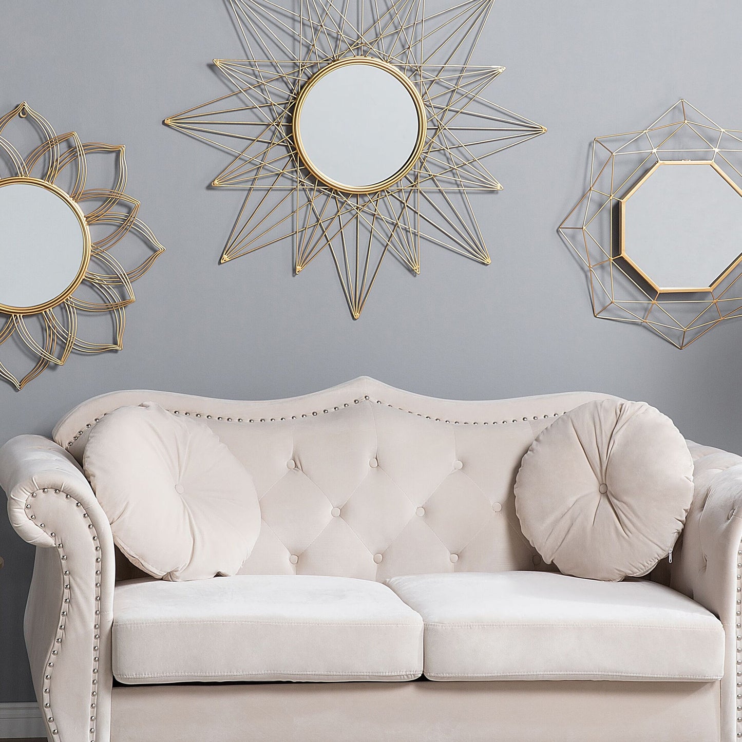 Gold Wall Mounted Mirror 67cm Round Flower Shape