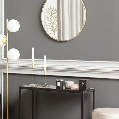 Round Wall Mirror Golden Frame Leaf Pattern 57cm