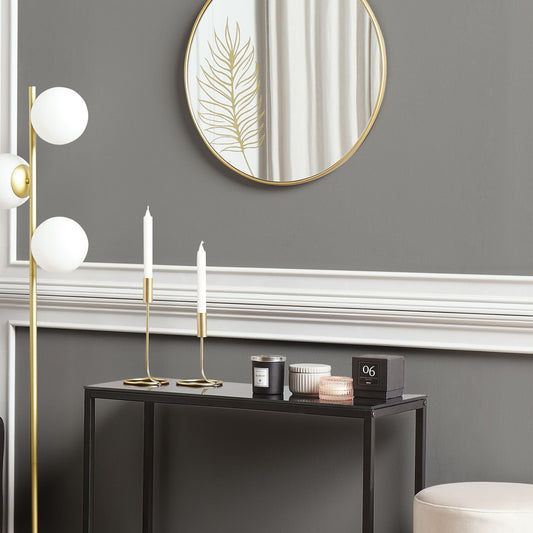 Round Wall Mirror Golden Frame Leaf Pattern 57cm