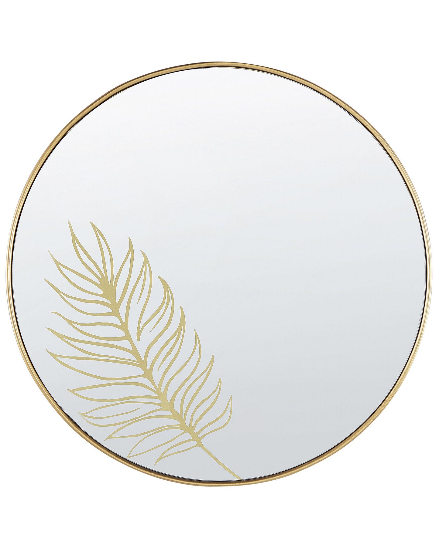 Round Wall Mirror Golden Frame Leaf Pattern 57cm
