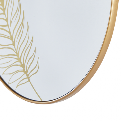 Round Wall Mirror Golden Frame Leaf Pattern 57cm