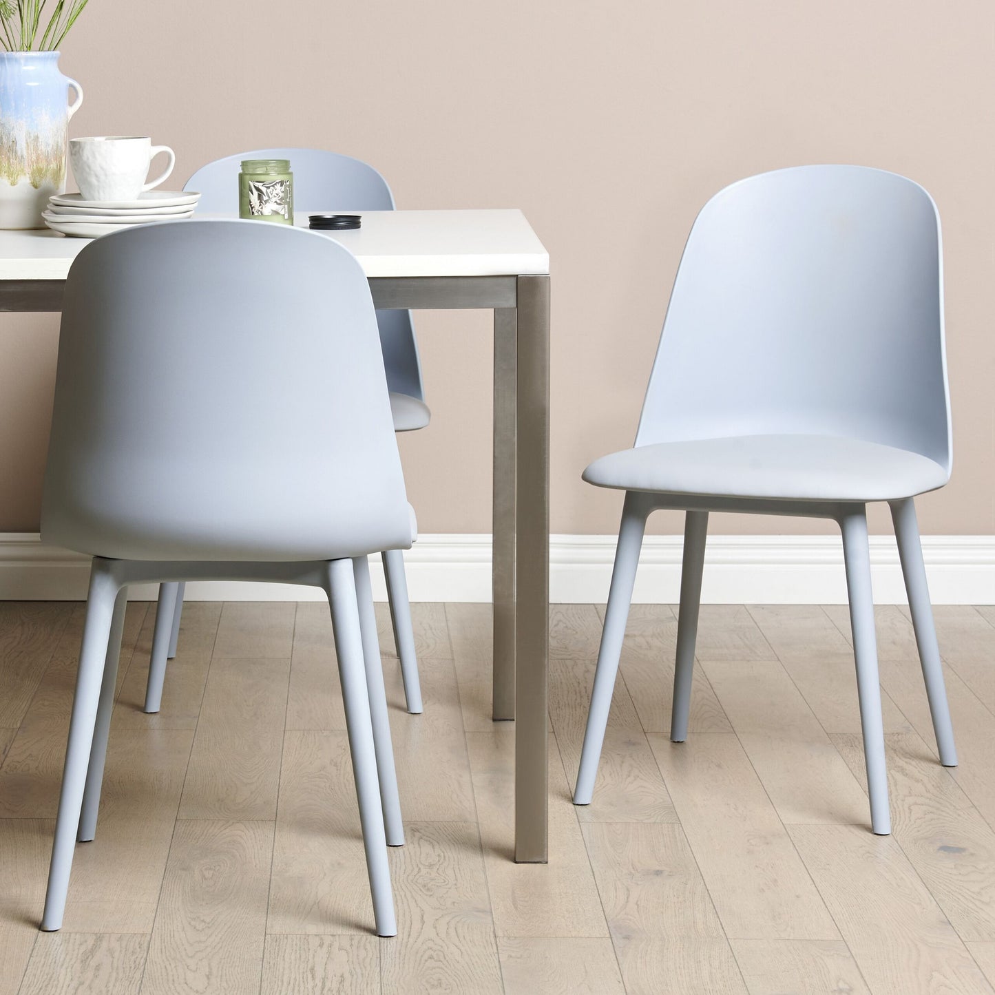 Set Of 2 Light Blue Padded Dining Chairs Modern Minimalist