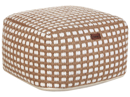 Pouf Ottoman Footstool Beige Cotton Wool Handwoven 50 x 50cm