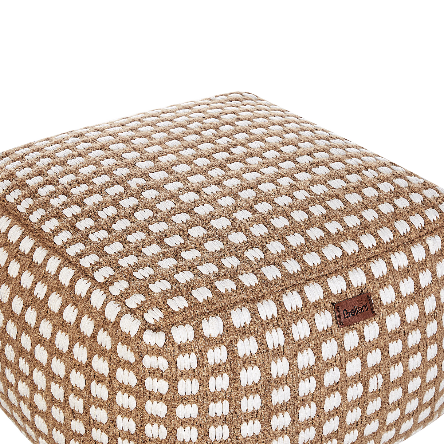 Pouf Ottoman Footstool Beige Cotton Wool Handwoven 50 x 50cm
