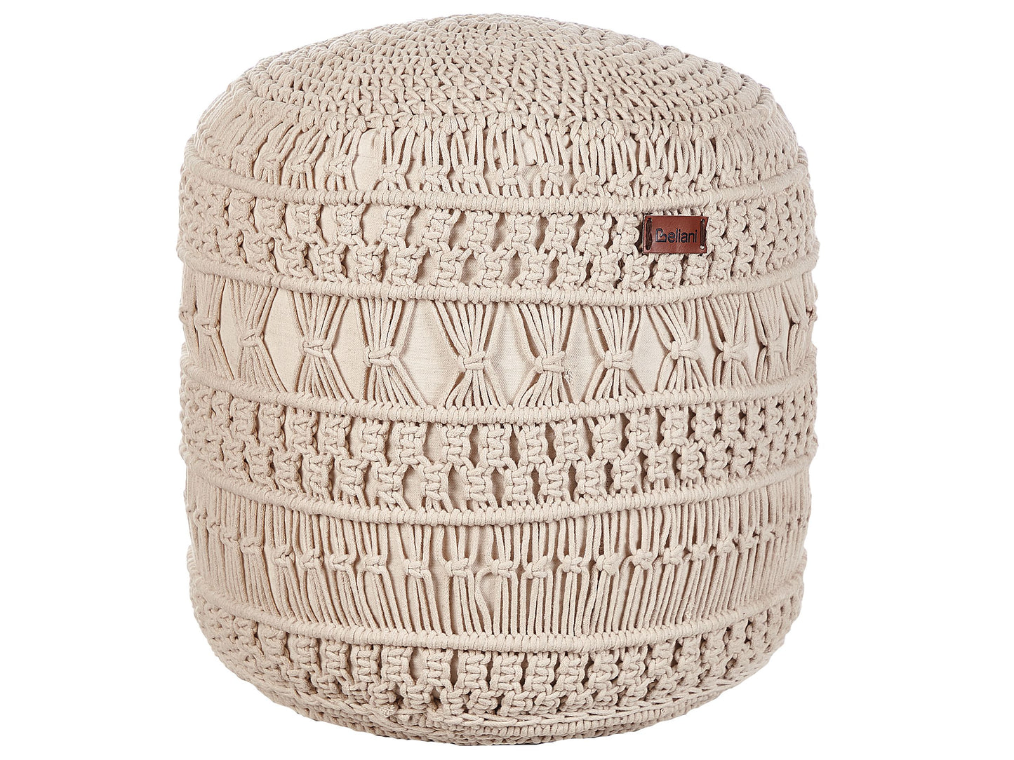 Bead Filled Beige Pouf Ottoman 45 x 45 x 45cm Handwoven Tufted Cushion for Living Room